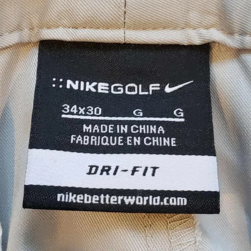 Nike Dri-Fit Golf Pants 34X30 Khaki Tan Flat Front Chino Straight Performance